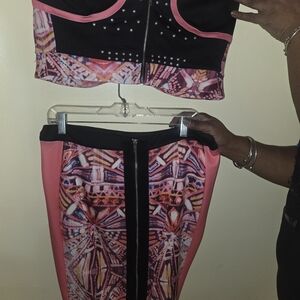 Fashion to Figure Black and Pink Skirt Set